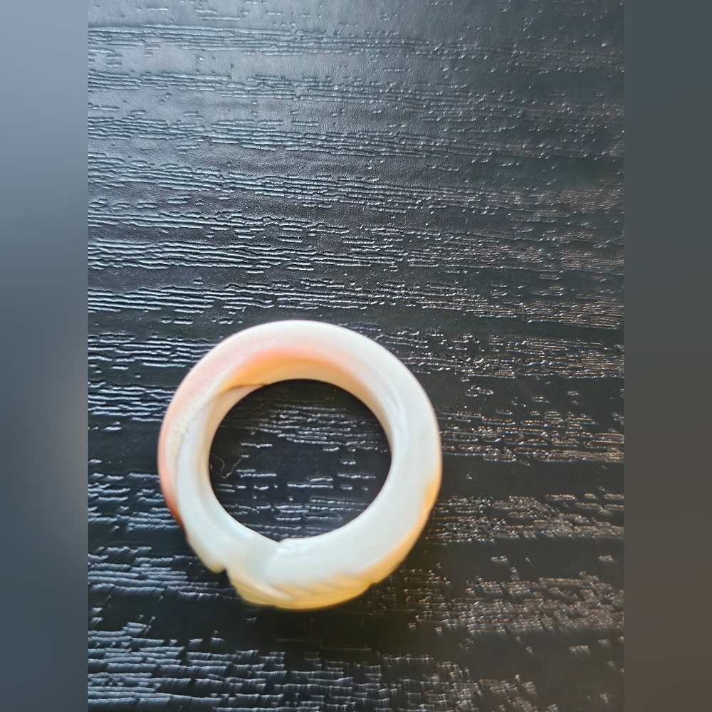 Carved Shell Ring Depicting Fish Size 4 - Picture 7 of 10